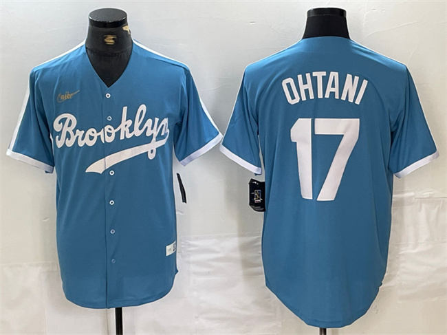 Los Angeles Dodgers #17 Shohei Ohtani Light Blue Throwback Cool Base Stitched Jersey